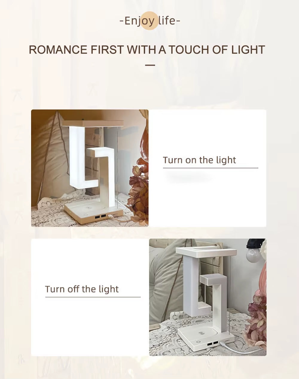 Floating Design LED Desk Lamps 10W Wireless Charging Stepless Dimming Touch Control Novelty Night Light Bedroom Decorative Light