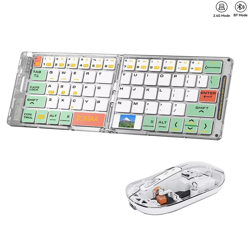 Foldable Keyboard and Mouse,Bluetooth5.1 Dual Modes Wirless Transparent Keyboard Rechargeable Full-Size Portable Travel Keyboard