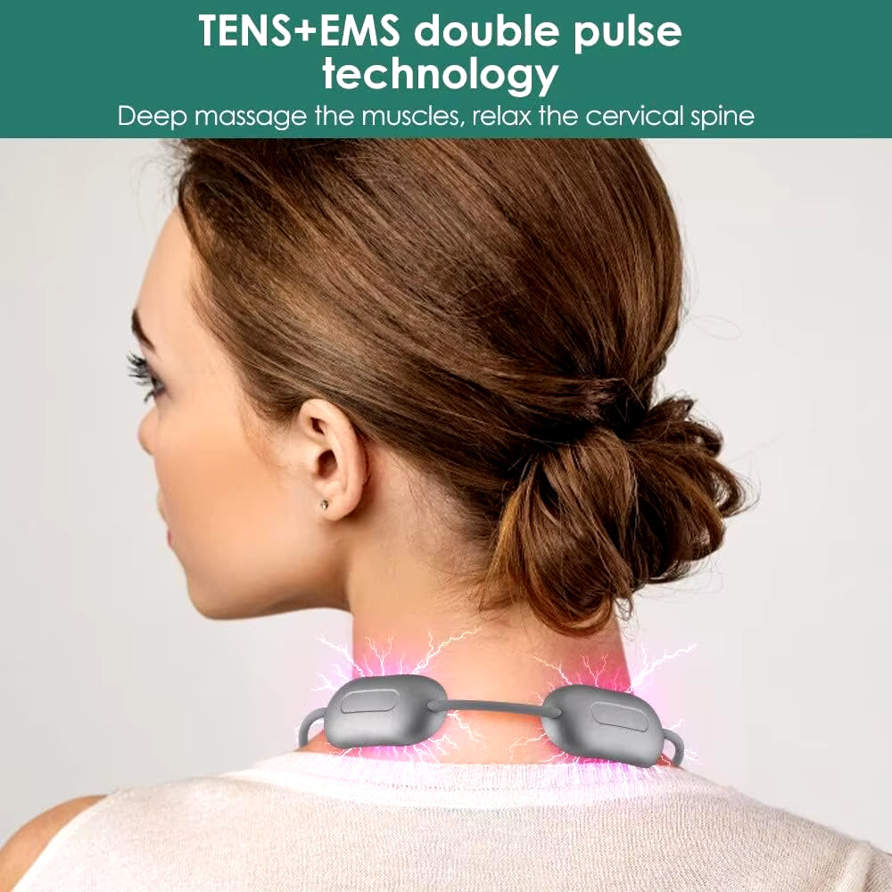Micro-Current Cervical Spine Massager Electric Neck Massager Smart TENS+EMS Portable Hot Compress Shoulder and Neck Massager
