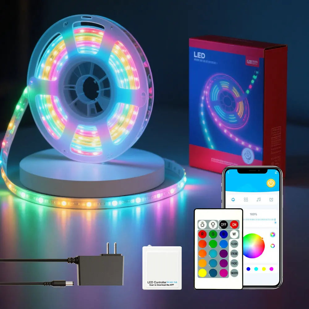 1Pack 200/130/100/50/25Ft Smart Led Light Strip, Support App Control (Mineral Switch, Rgb Discoloration, Follow Music Rhythm), Suitable for Indoor Bedroom, Living Room, Party, Christmas, Ceiling Decoration