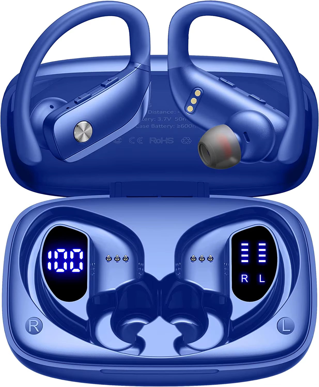 Wireless Earbuds Bluetooth Headphones 48Hrs Play Back Sport Earphones with LED Display Over-Ear Buds with Earhooks Built-In Mic