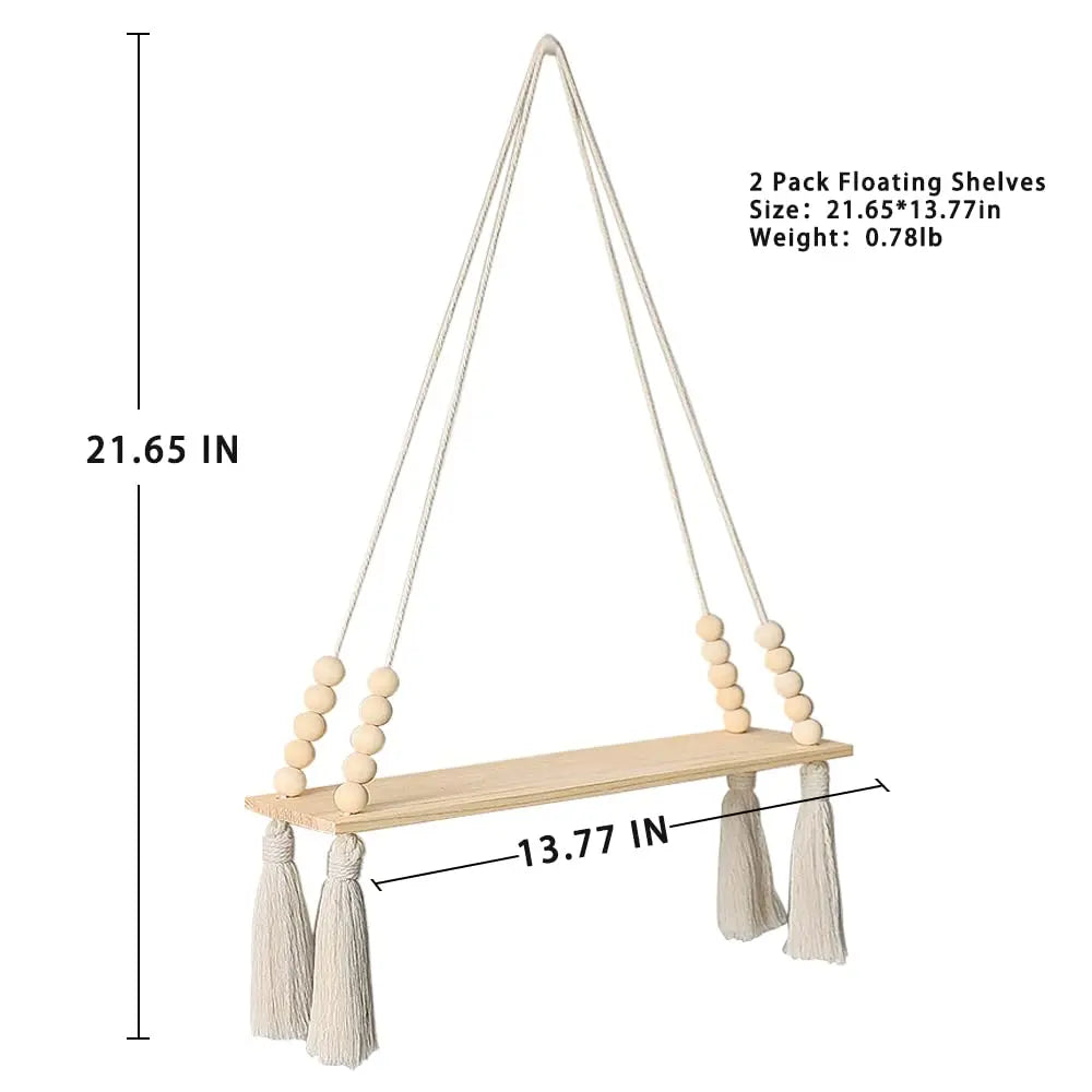 Macrame Wall Hanging Shelf Tassel Wood Decor Woven Wall Hanging Board Shelves for Home Decor Bedroom Living Room Cake Stand