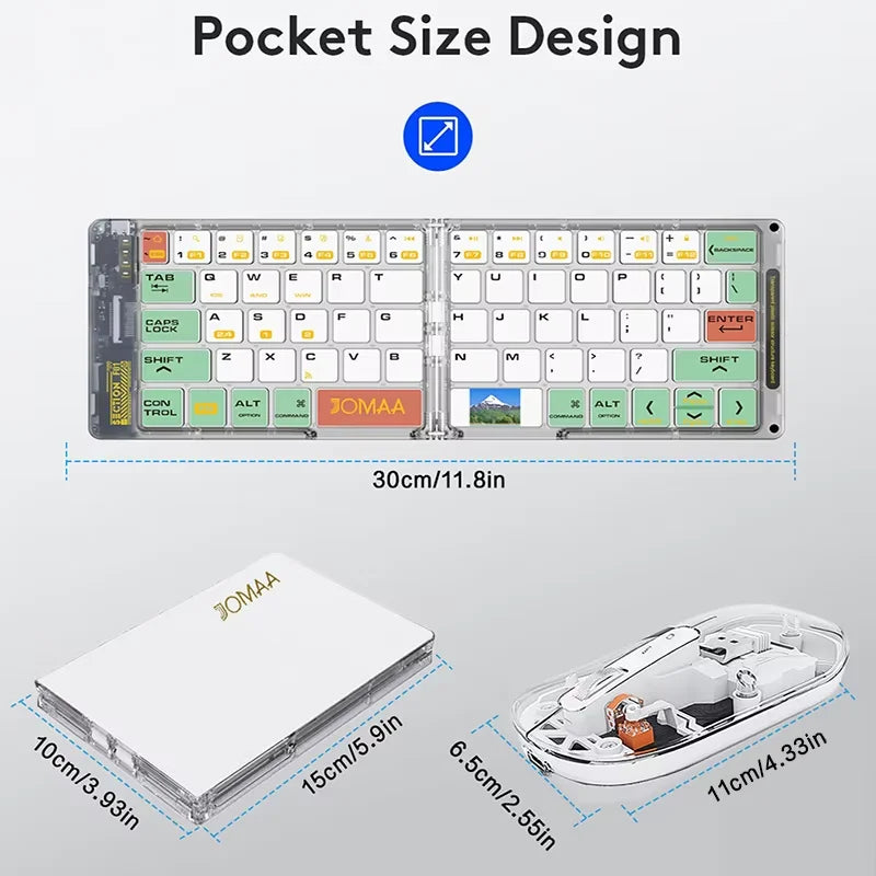 Foldable Keyboard and Mouse,Bluetooth5.1 Dual Modes Wirless Transparent Keyboard Rechargeable Full-Size Portable Travel Keyboard