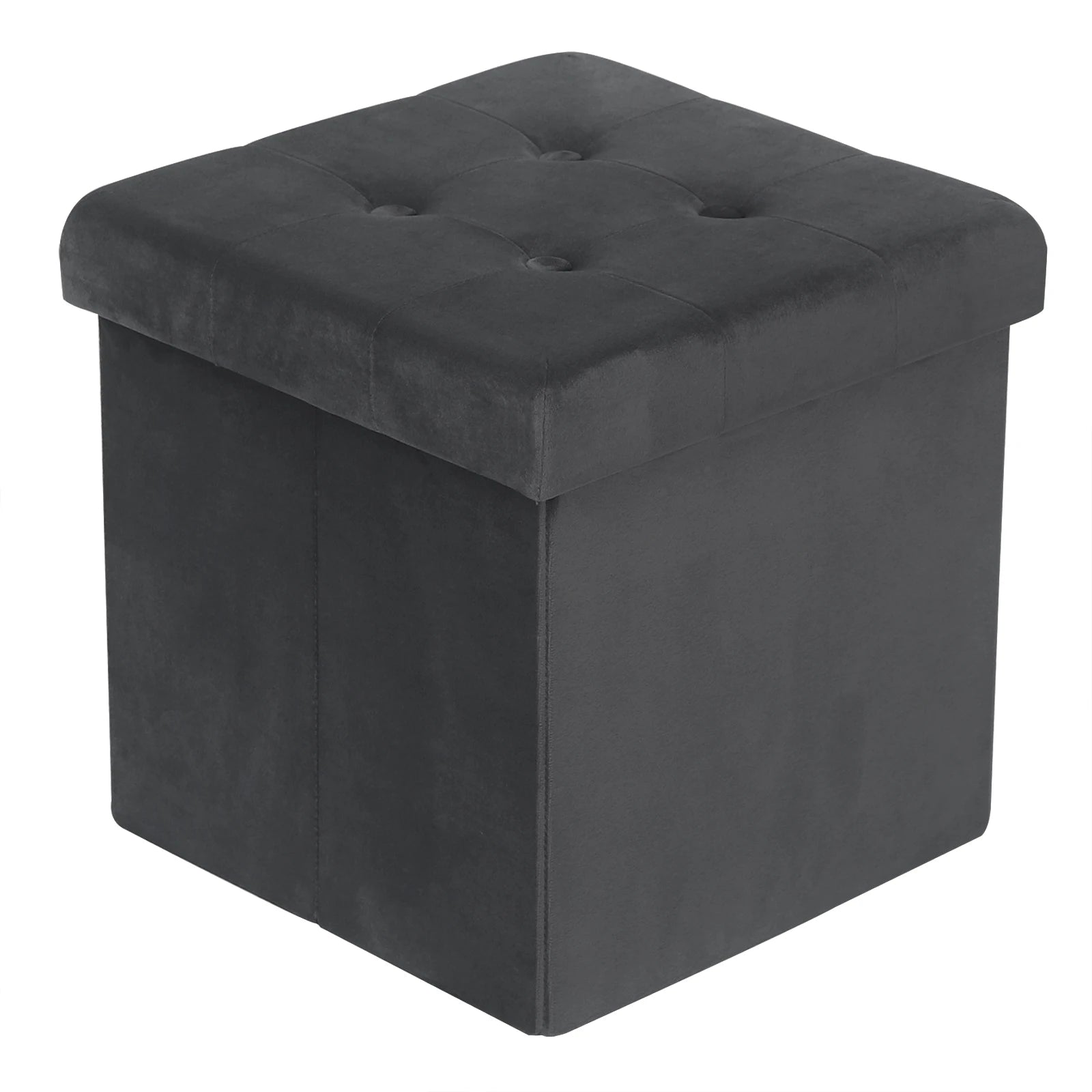 1PC Foldable Storage Ottoman Chair Stool Grey Upholstered Footstool Linen Dressing Table Stool Pouf Couch Stool Removable Cover