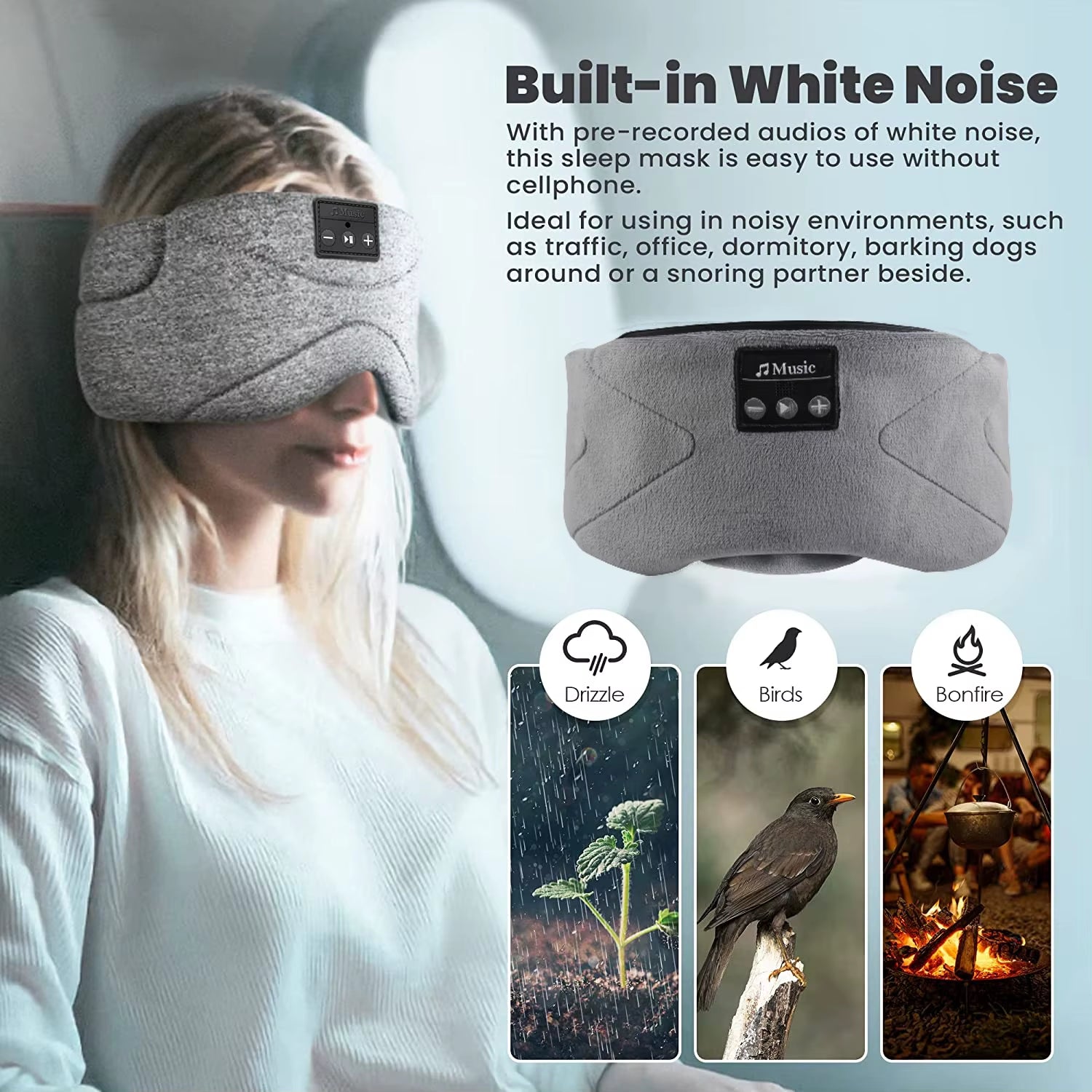 5.2 Bluetooth Headset Sleep Mask 24 White Noise Shading Light Ice Feeling Ultra-Thin Lining Sleep Mask Noise Reduction