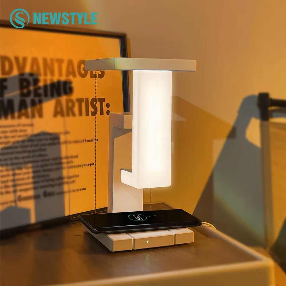 Floating Design LED Desk Lamps 10W Wireless Charging Stepless Dimming Touch Control Novelty Night Light Bedroom Decorative Light