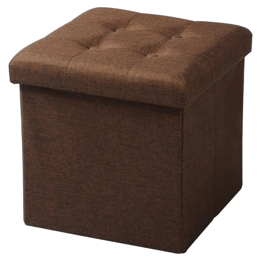 1PC Foldable Storage Ottoman Chair Stool Grey Upholstered Footstool Linen Dressing Table Stool Pouf Couch Stool Removable Cover