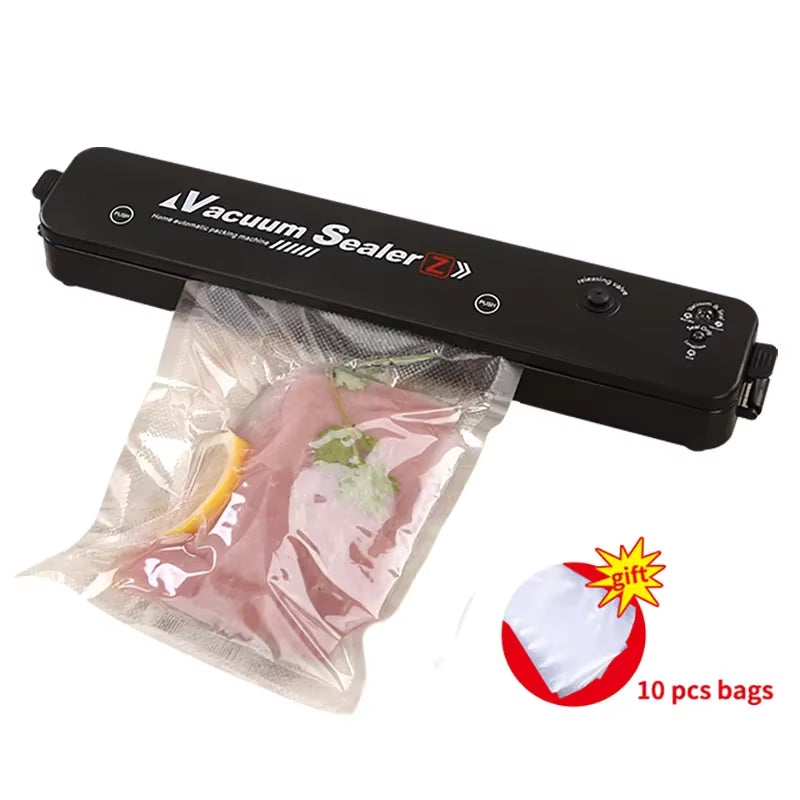 220V/110V Vacuum Sealer Packaging Machine with Free 10Pcs Vacuum Bags Household Black Food Vacuum Sealer