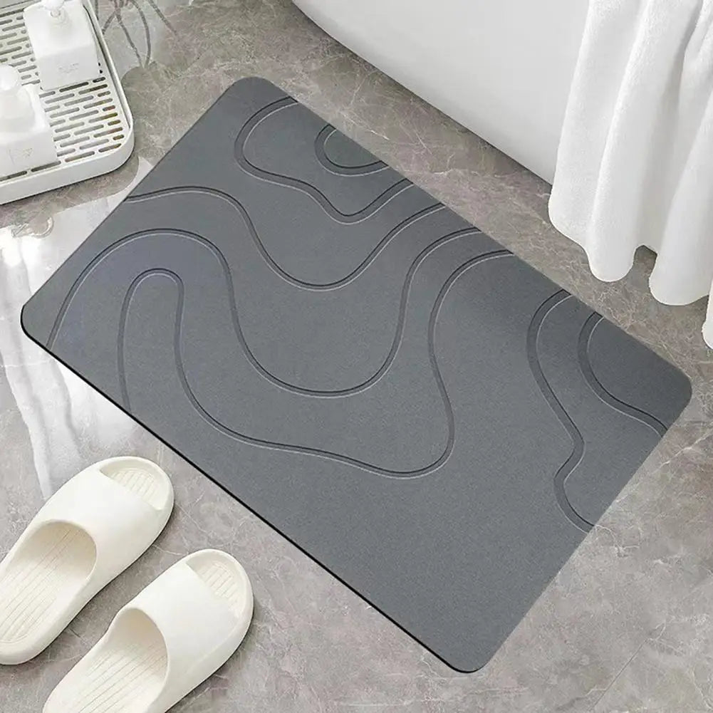Stone Bath Mat Textured Surface Bath Mat Quick-Drying Diatom Mud Bathroom Floor Mat with Anti-Slip Bottom Kitchen Carpet Decor