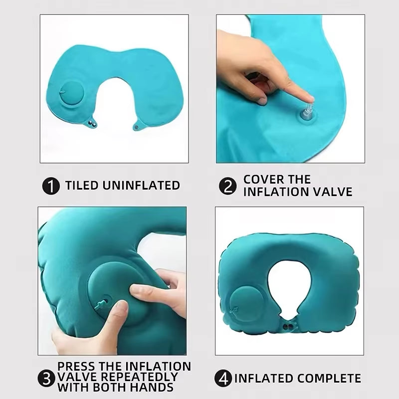 2024 New Inflatable Pillow Travel Portable Neck Protection Pillow Press Inflatable U-Shaped Pillow Travel Storage Neck Pillow