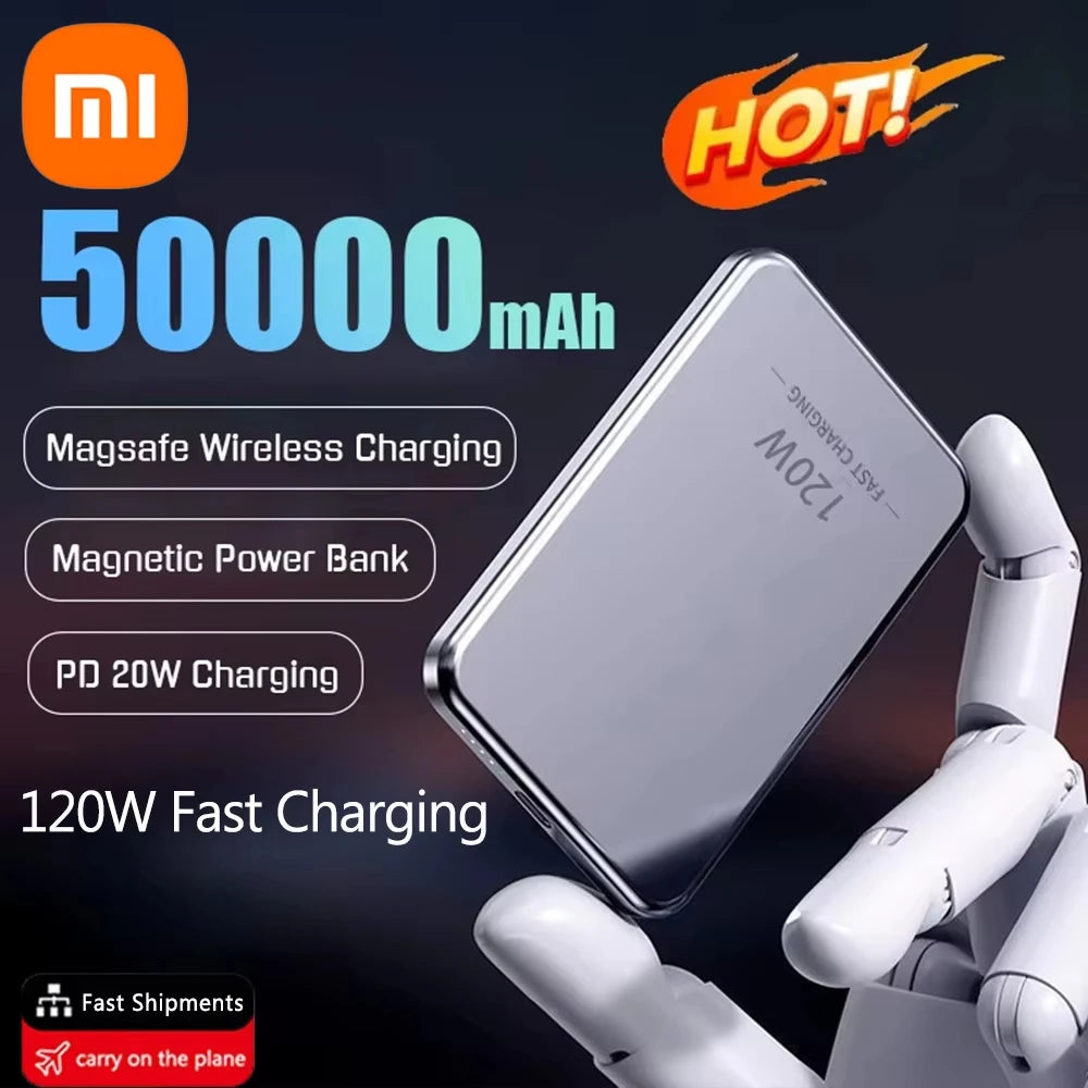 Xiaomi 50000Mah Power Bank Magsafe Mobile Power Wireless Power Bank Wireless Magnetic Charging Suitable for Iphone Samsung