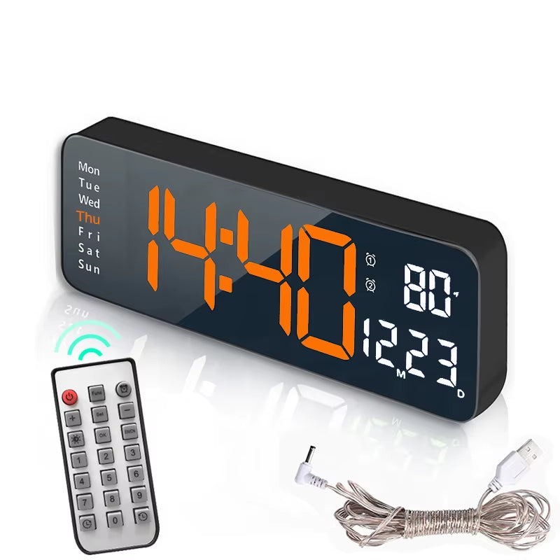 12 Inch Smart Mute LED Electronic Night Alarm Wall Clock Modern Desk Clock Minimalist Thermometer Calendar Time Cube Home Decor