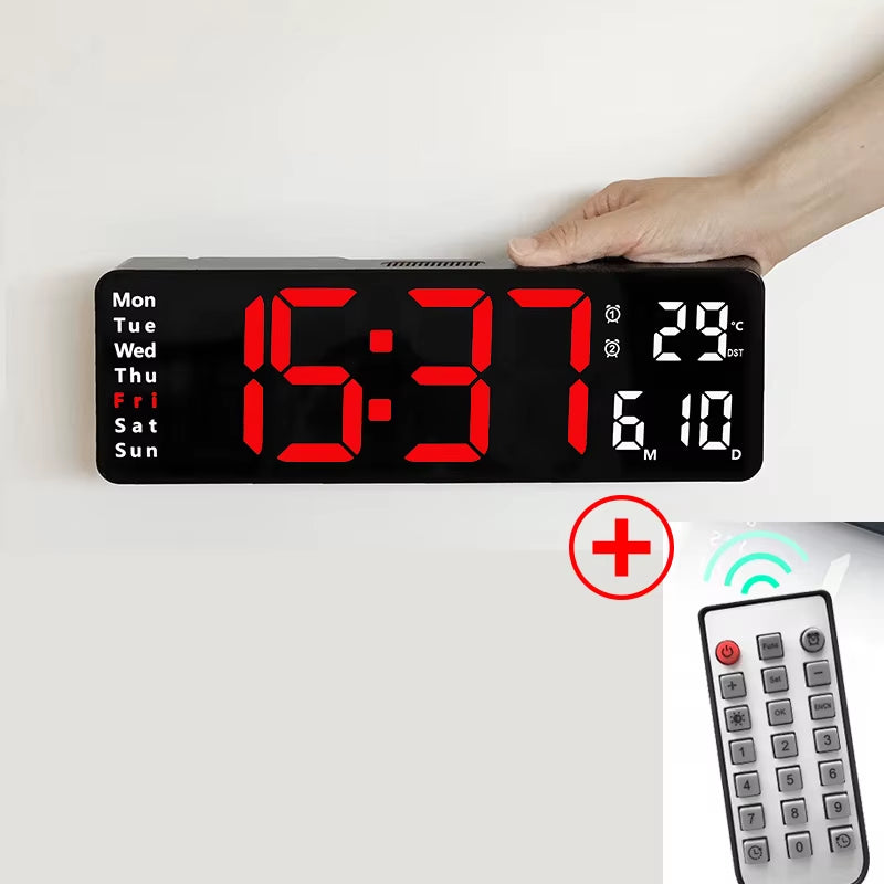 12 Inch Smart Mute LED Electronic Night Alarm Wall Clock Modern Desk Clock Minimalist Thermometer Calendar Time Cube Home Decor