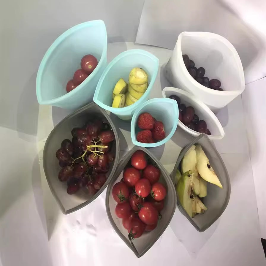 3 Pack Reusable Silicone Food Storage Bags, Sandwich Snack Bags up Zip Container for Soup and Leftovers, Microwave Oven Safe