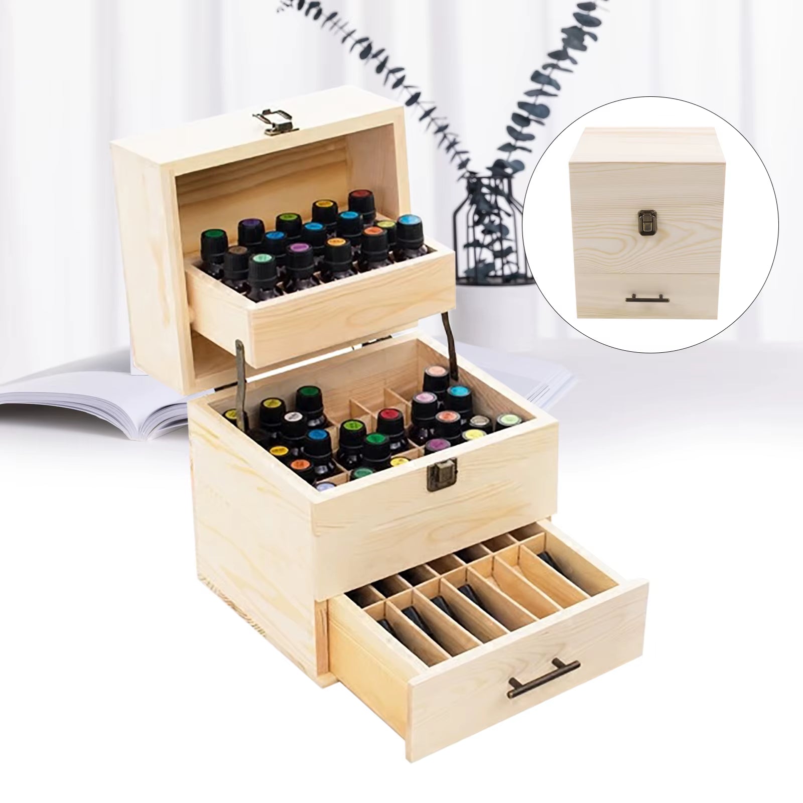 Wood Essential Oil Box 59 Grid Wood Essential Oil Box Essential Oil Packaging Box High Quality 3 Layer Essential Oil Box