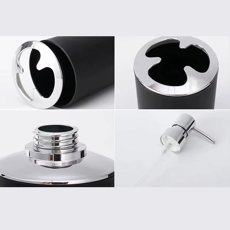 4 Black Bathroom Kit Lotion Bottles + Toothbrush Holder + Mouthwash Cup + Soap Dish