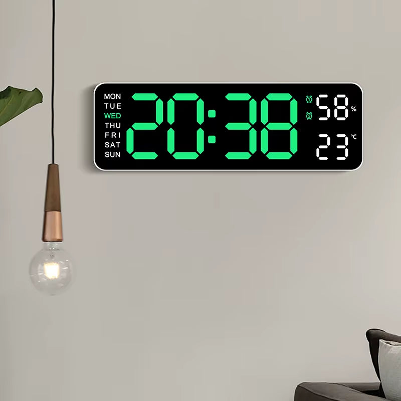 12 Inch Smart Mute LED Electronic Night Alarm Wall Clock Modern Desk Clock Minimalist Thermometer Calendar Time Cube Home Decor