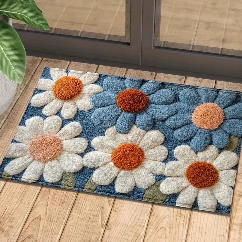 1Pcsflower Imitation Cashmere Mat, Water-Absorbing Bathroom Entrance Anti-Slip Carpet for Home Decoration.