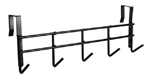 Over The Door Hook Hanger with 5 Hooks | Metal Door Hanging Organizer Rack for Clothes, Bags, Towels &amp; Accessories | No Drilling Required | Fits Doors up to 4 cm Thickness (Black, 39 cm)