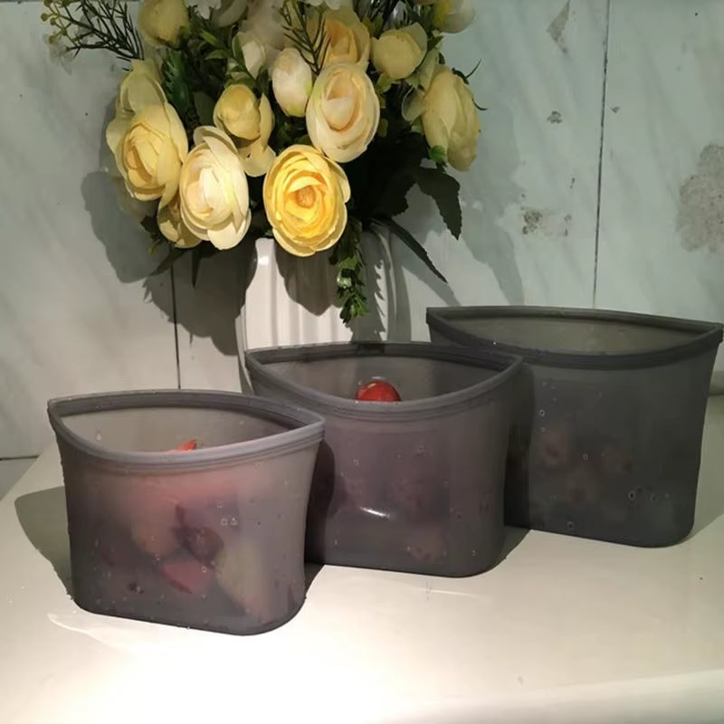 3 Pack Reusable Silicone Food Storage Bags, Sandwich Snack Bags up Zip Container for Soup and Leftovers, Microwave Oven Safe