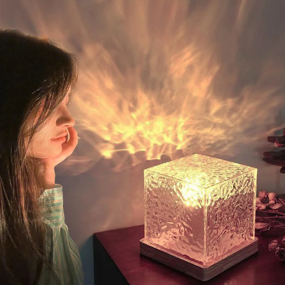 Crystal Lamp Dynamic Rotating Water Ripple Projector Night Light 16 Colors Crystal Lamp Atmosphere Holiday Gift Sunset Light