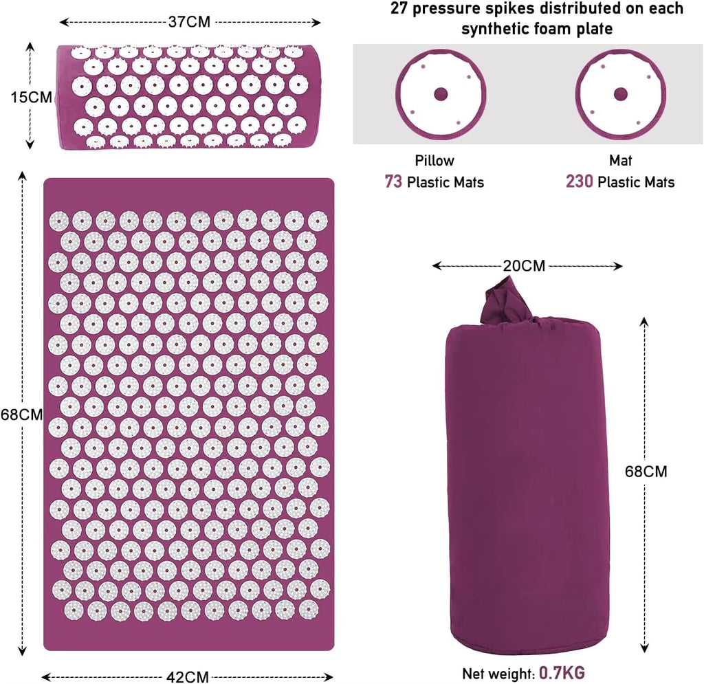 Back and Neck Pain Relief Acupressure Mat and Pillow Set Muscle Relaxation Point Massage Yoga Mat