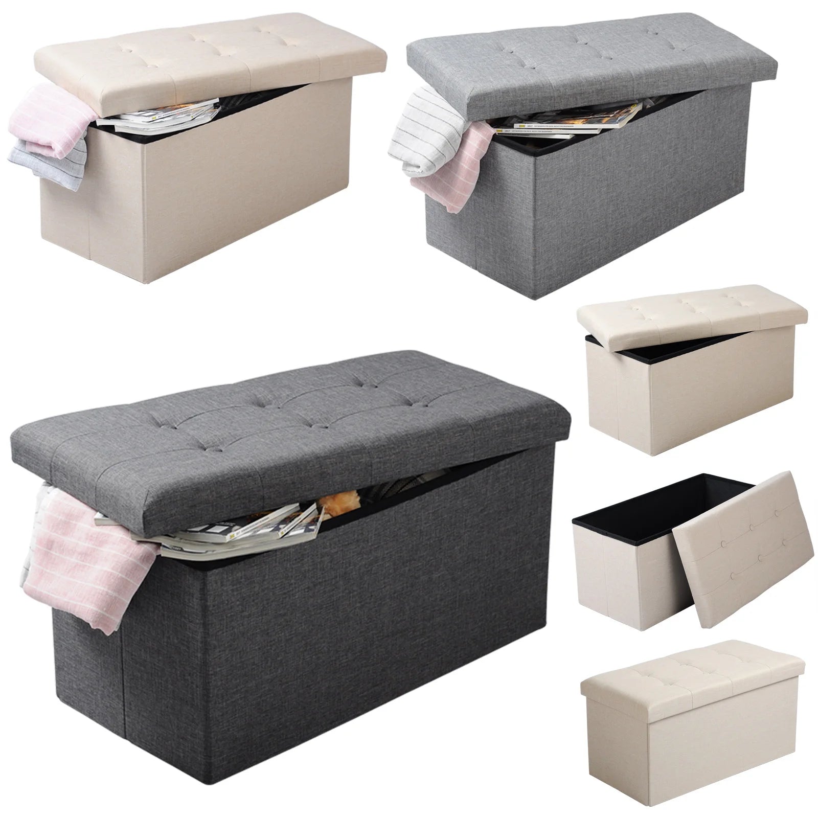 Foldable Ottoman Bench Storage Foot Stool Colorful Folding Chest Storage Cube Upholstered Seat Removable Lid Home Decor