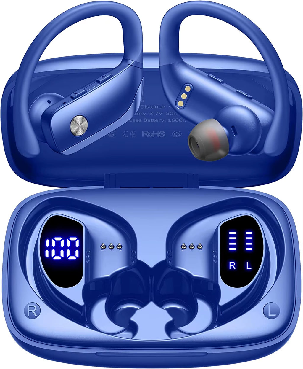 Wireless Earbuds Bluetooth Headphones 48Hrs Play Back Sport Earphones with LED Display Over-Ear Buds with Earhooks Built-In Mic