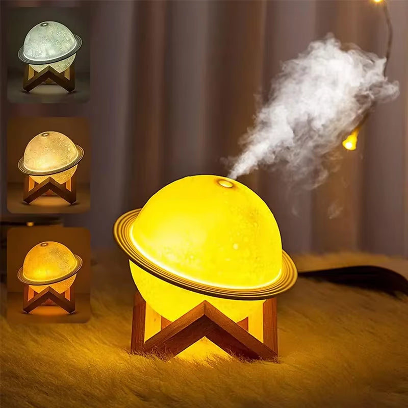 2-In1 Moon Planet Humidifier 3 Colors LED Night Light Portable USB Mini Aromatherapy Diffuser 2 Modes Kids Gift Home Decor 200Ml