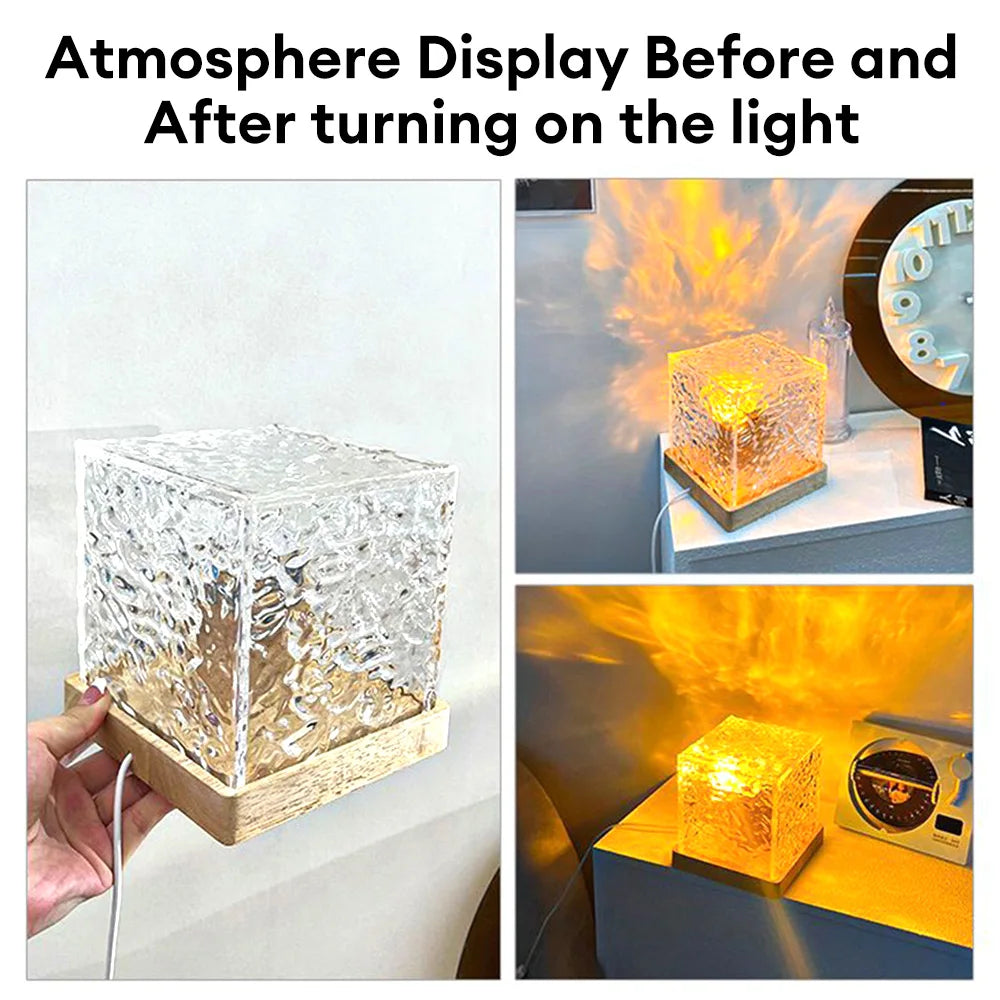 Crystal Lamp Dynamic Rotating Water Ripple Projector Night Light 16 Colors Crystal Lamp Atmosphere Holiday Gift Sunset Light