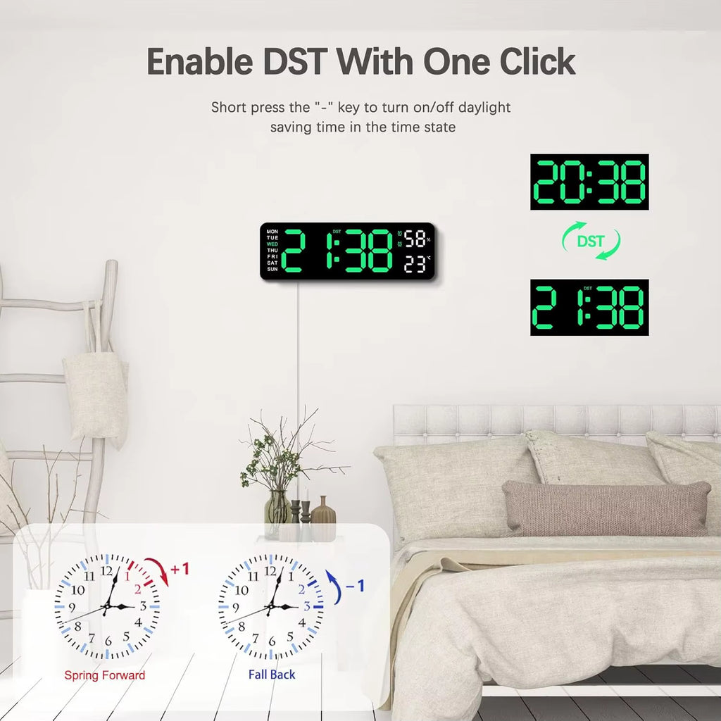 12 Inch Smart Mute LED Electronic Night Alarm Wall Clock Modern Desk Clock Minimalist Thermometer Calendar Time Cube Home Decor