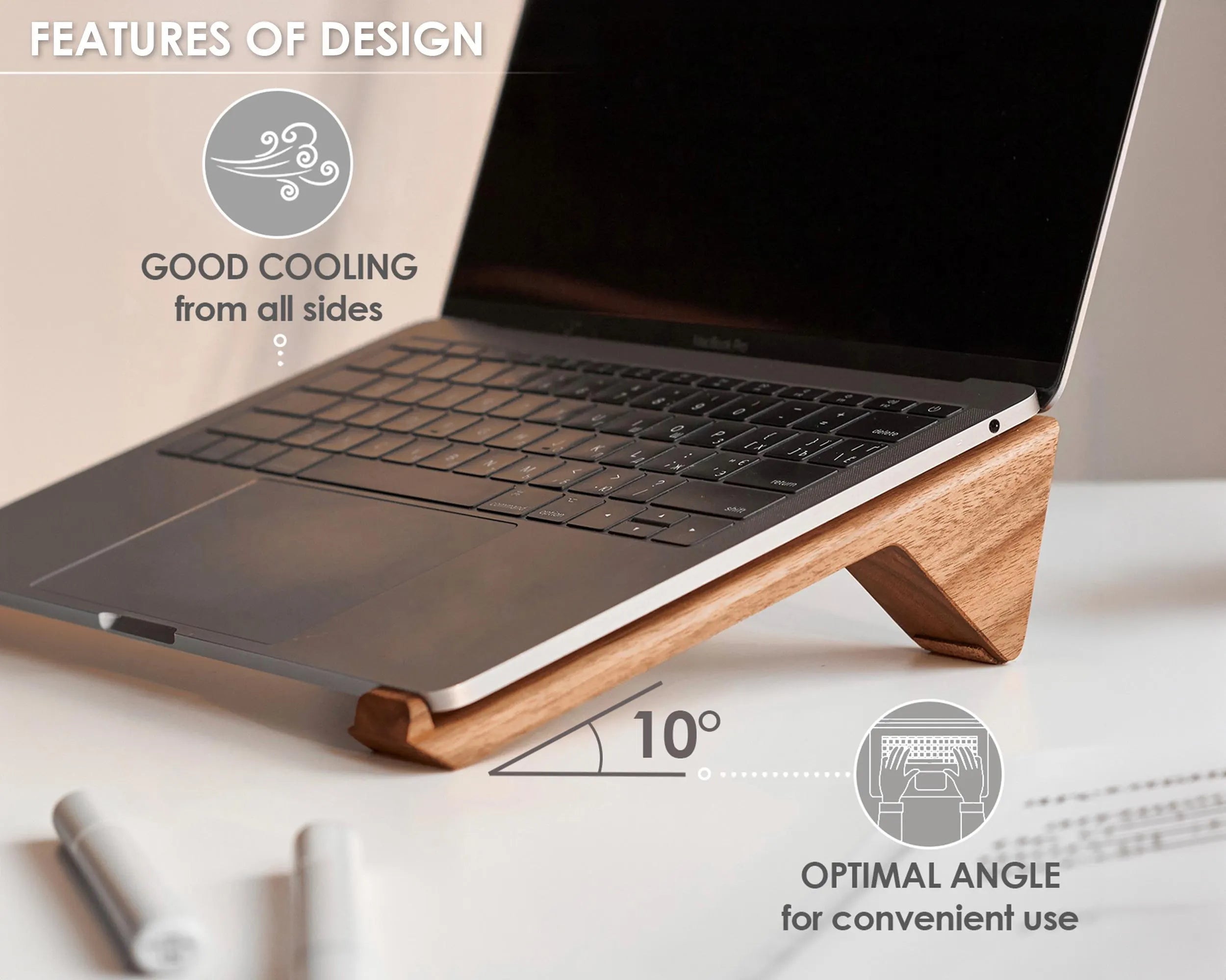 Wooden Laptop Riser for Desk, Wood Laptop Stand, Macbook Stand, Laptop Holder Desk, Macbook Riser