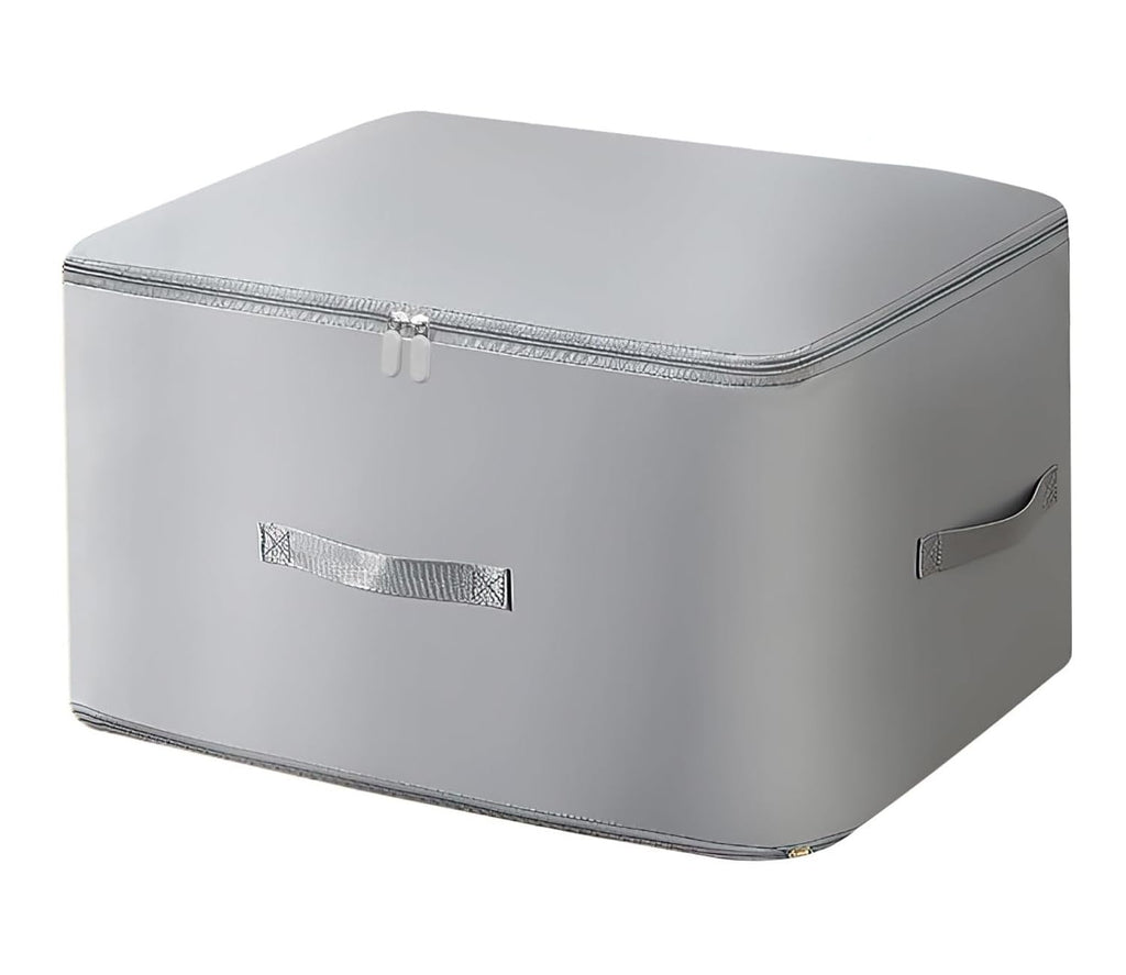 Space Saving Self-Compression Organizer Bag for Clothes, Sarees & Quilts | Extra Large Expandable Storage Bag with Handles & Zipper | Waterproof, Foldable Wardrobe Storage (Grey, 52×42×55 cm)