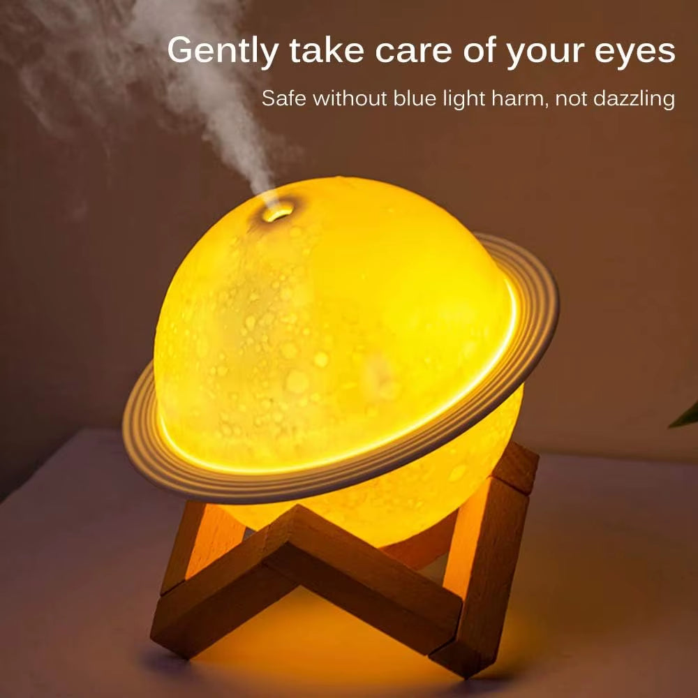 2-In1 Moon Planet Humidifier 3 Colors LED Night Light Portable USB Mini Aromatherapy Diffuser 2 Modes Kids Gift Home Decor 200Ml