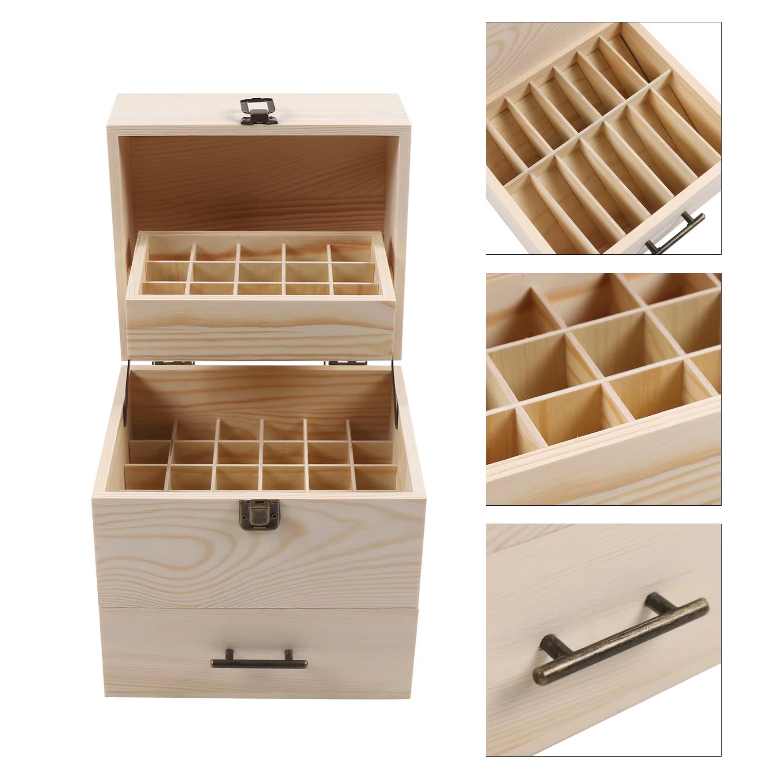 Wood Essential Oil Box 59 Grid Wood Essential Oil Box Essential Oil Packaging Box High Quality 3 Layer Essential Oil Box