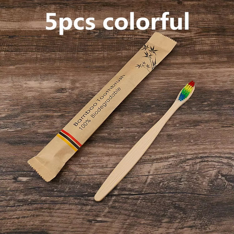 New Style Eco Friendly Toothbrush Bamboo Resuable Toothbrushes Portable Adult Wooden Soft Tooth Brush for Home Travel Hotel Use