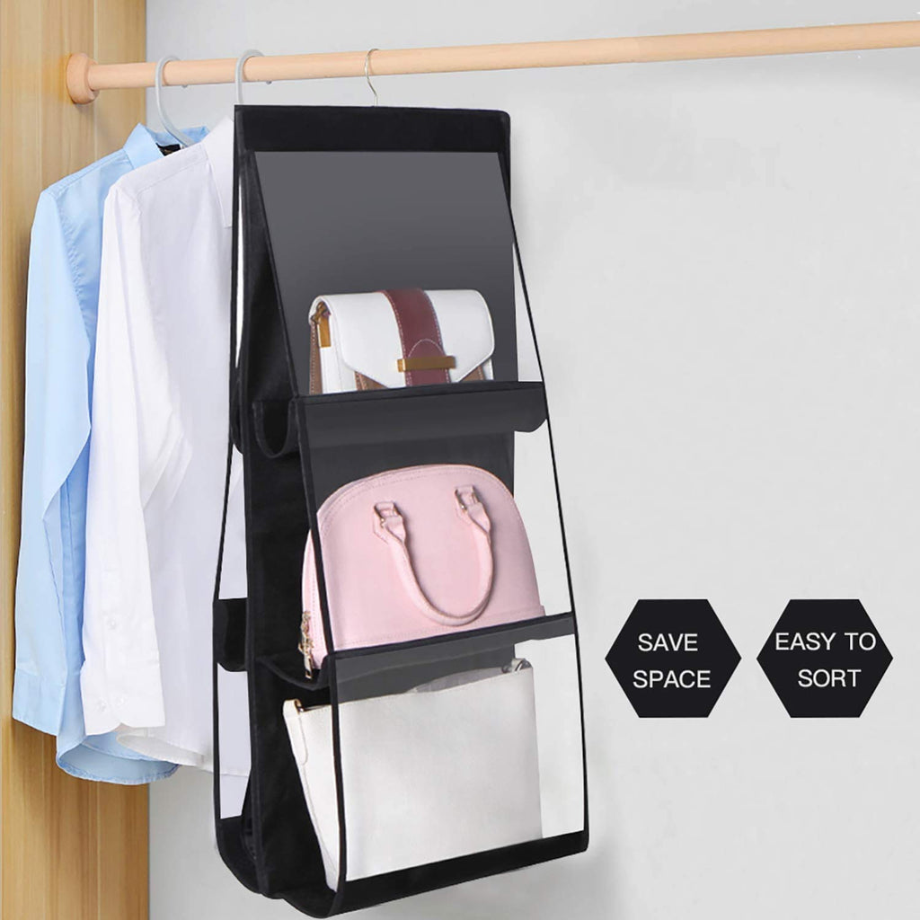 Purse Hanging Organizer for Wardrobe | Holds 6 Handbags | Space Saving Closet Organizer