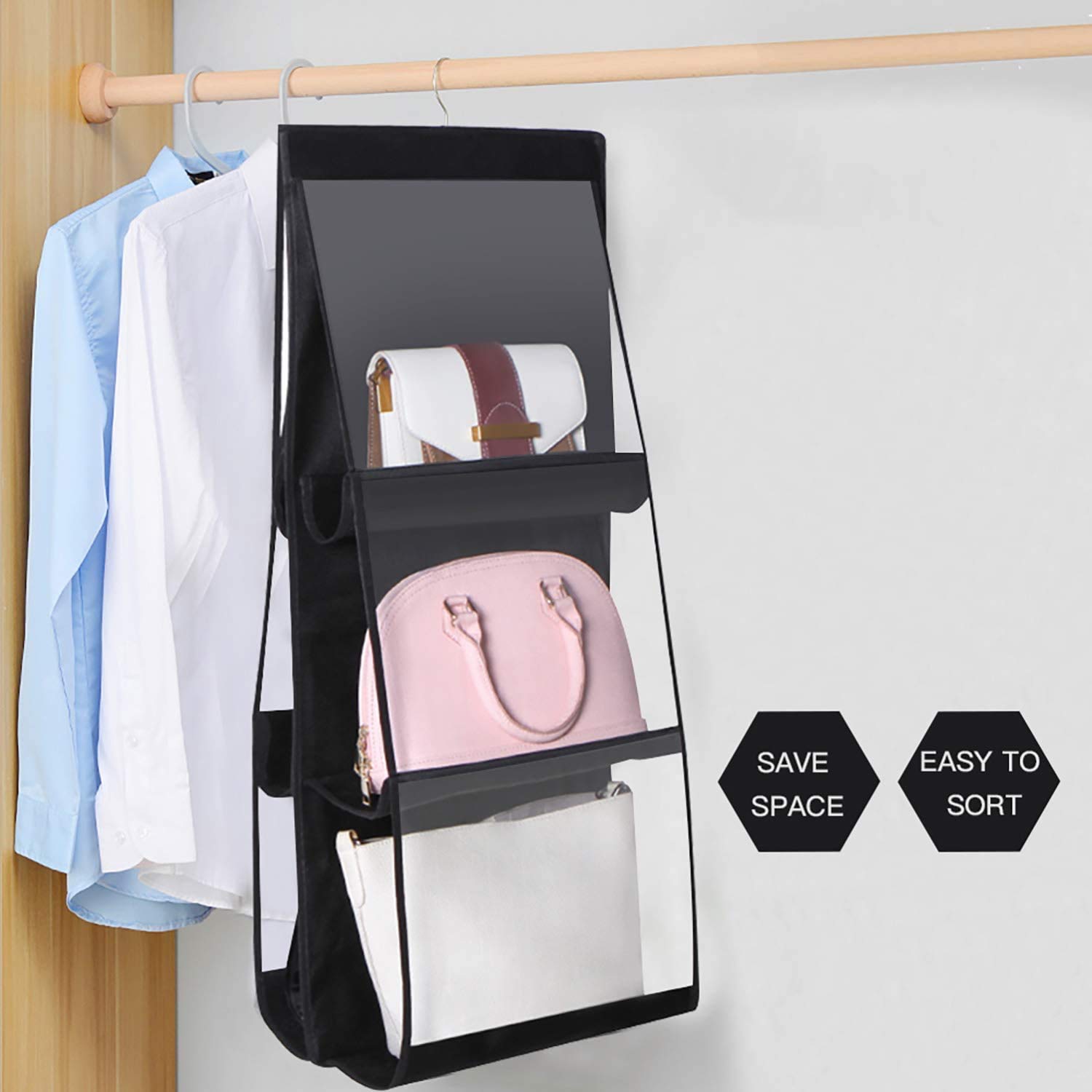 Purse Hanging Organizer for Wardrobe | Holds 6 Handbags | Space Saving Closet Organizer