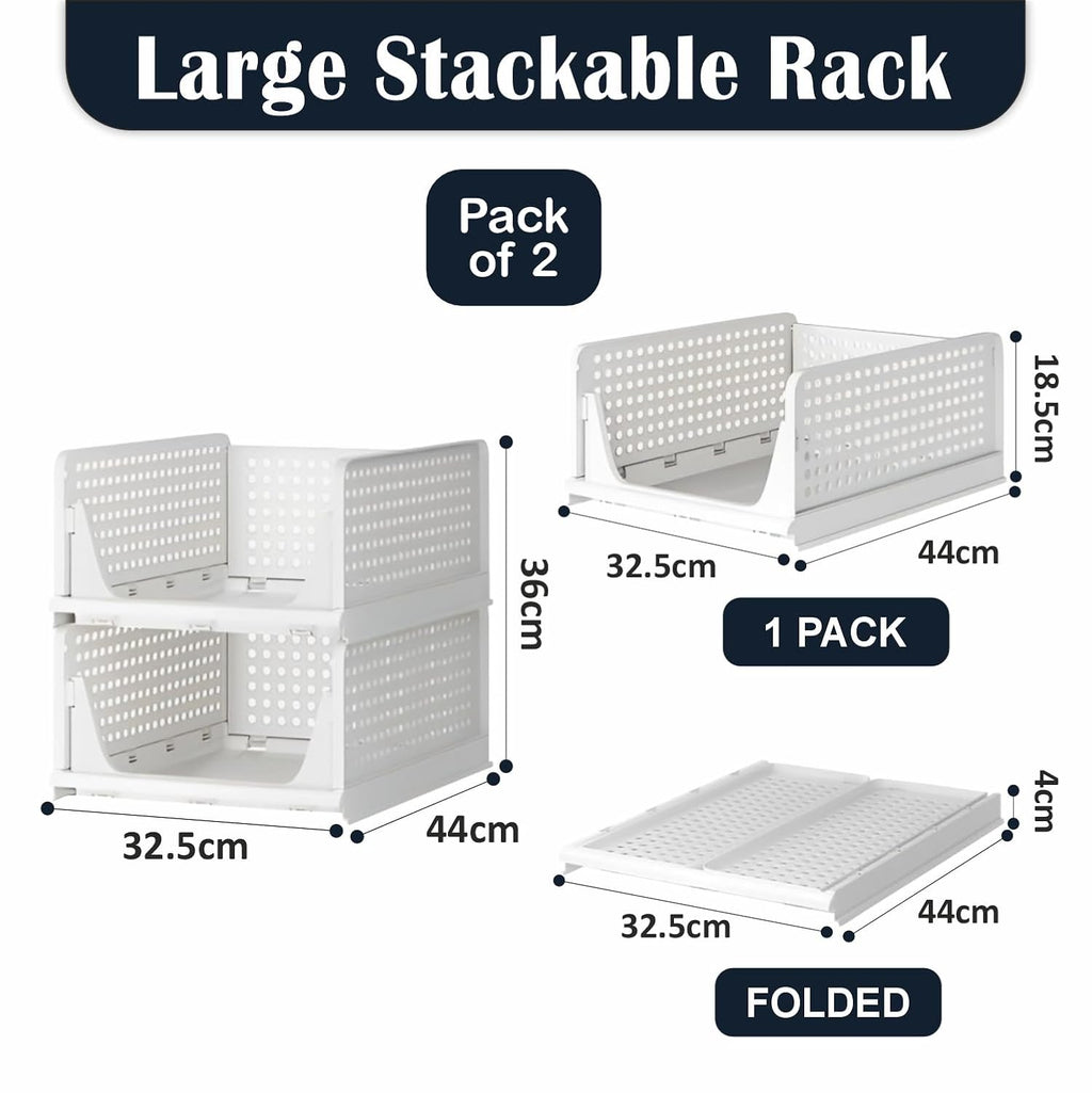 Foldable Wardrobe Closet Organizer Tray – Stackable Storage System (White) - Available in Sets: 2 | 4 | 8 | 10