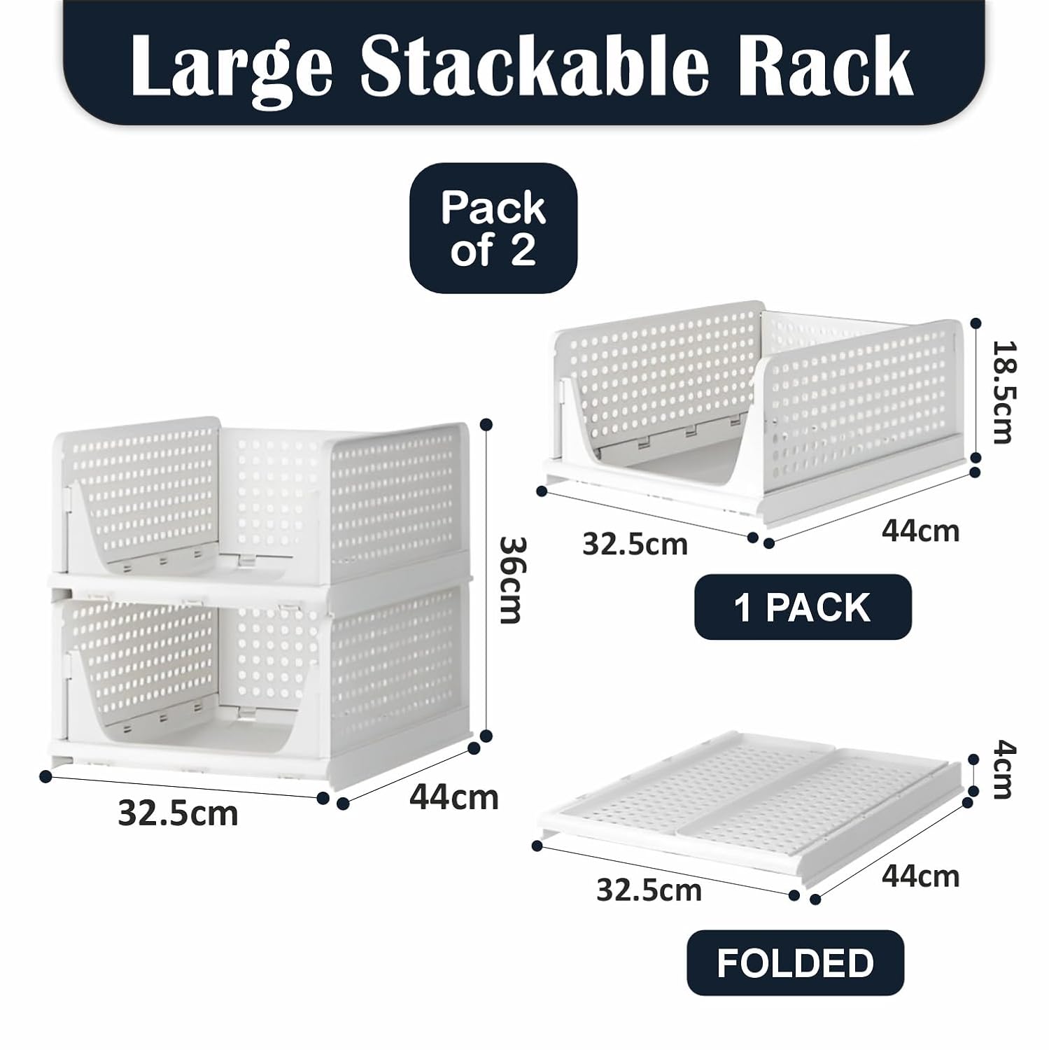 Foldable Wardrobe Closet Organizer Tray – Stackable Storage System (White) - Available in Sets: 2 | 4 | 8 | 10