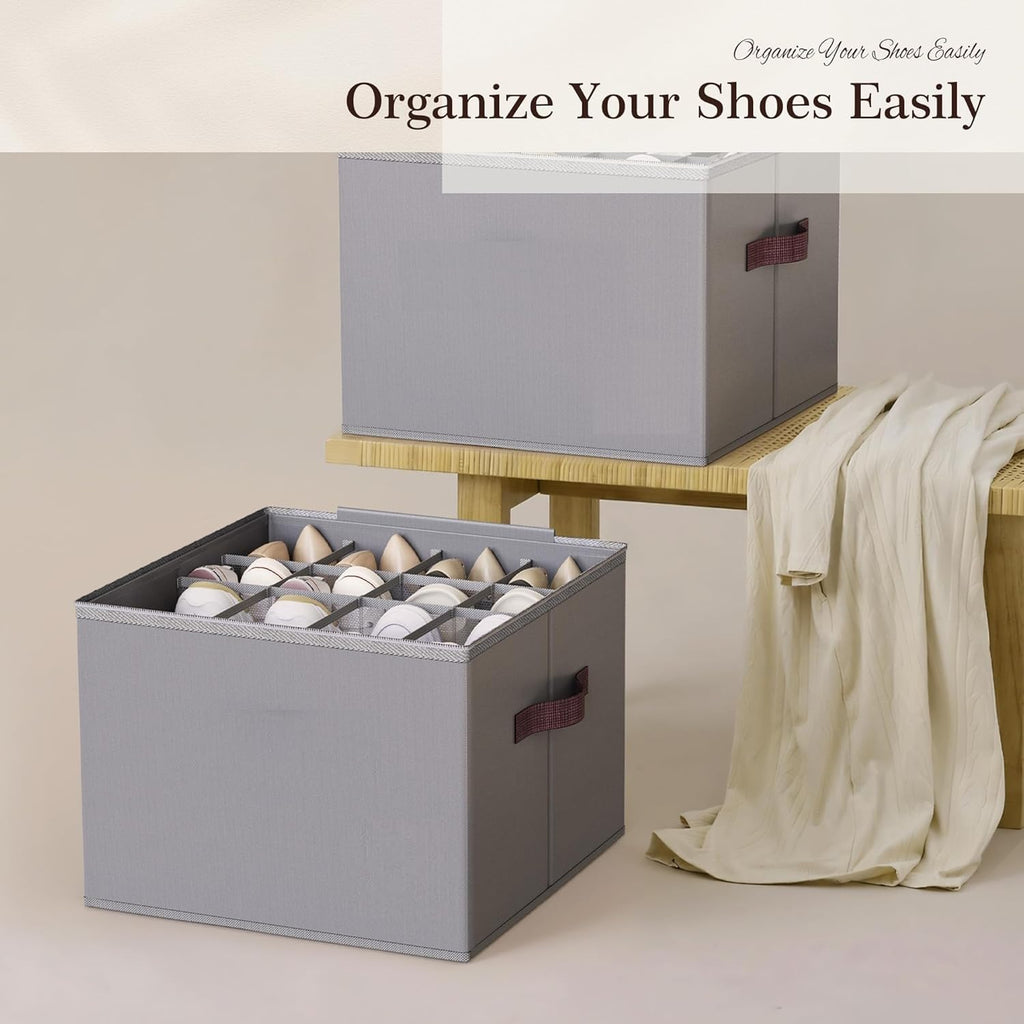 Foldable Shoe Organizer Box for Wardrobe & Closet – 12 Pair Capacity (Grey)