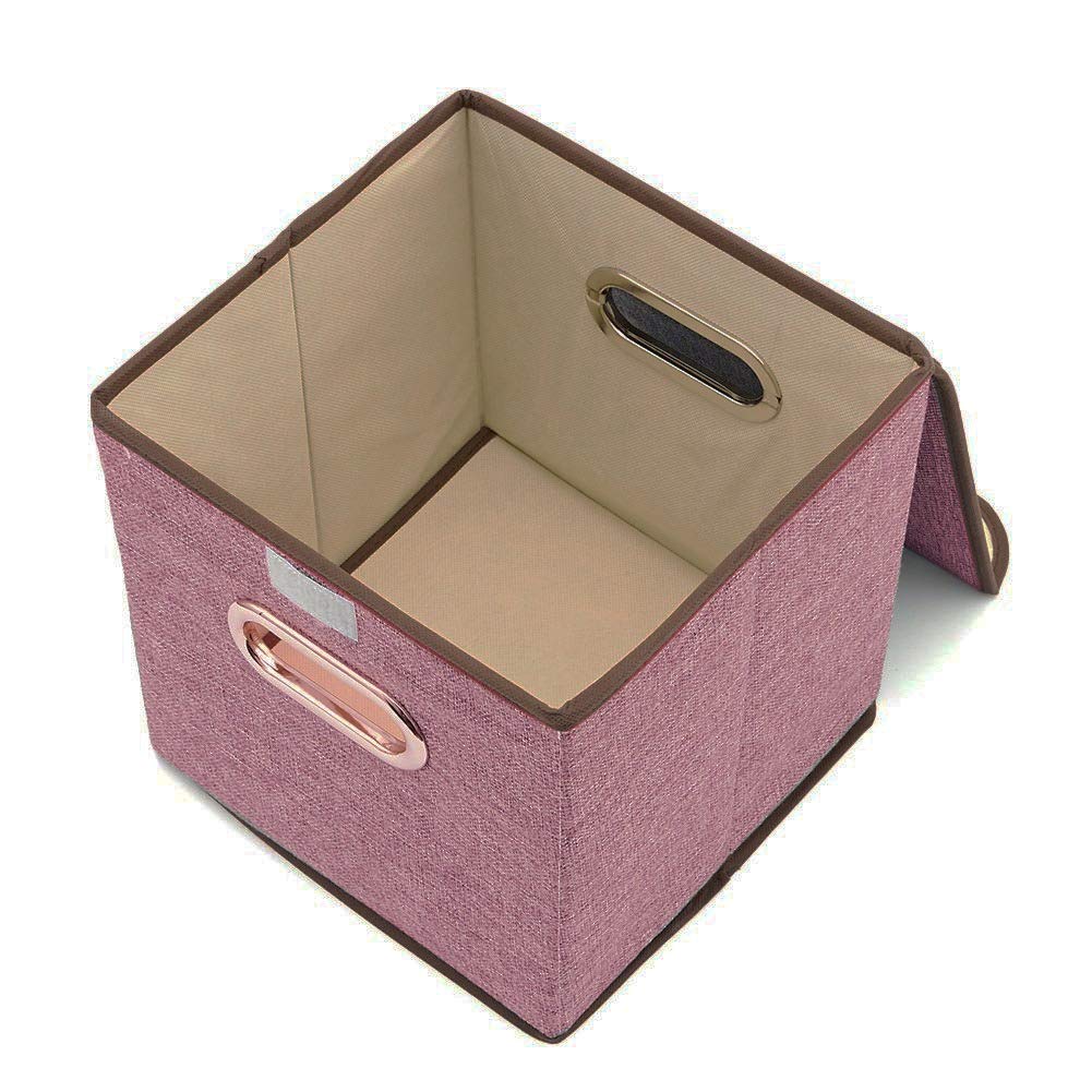Foldable Storage Cube Box with Lid | Square Fabric Storage Organizer for Toys, Books, Shoes &amp; Home Essentials (25 × 25 × 25 cm)