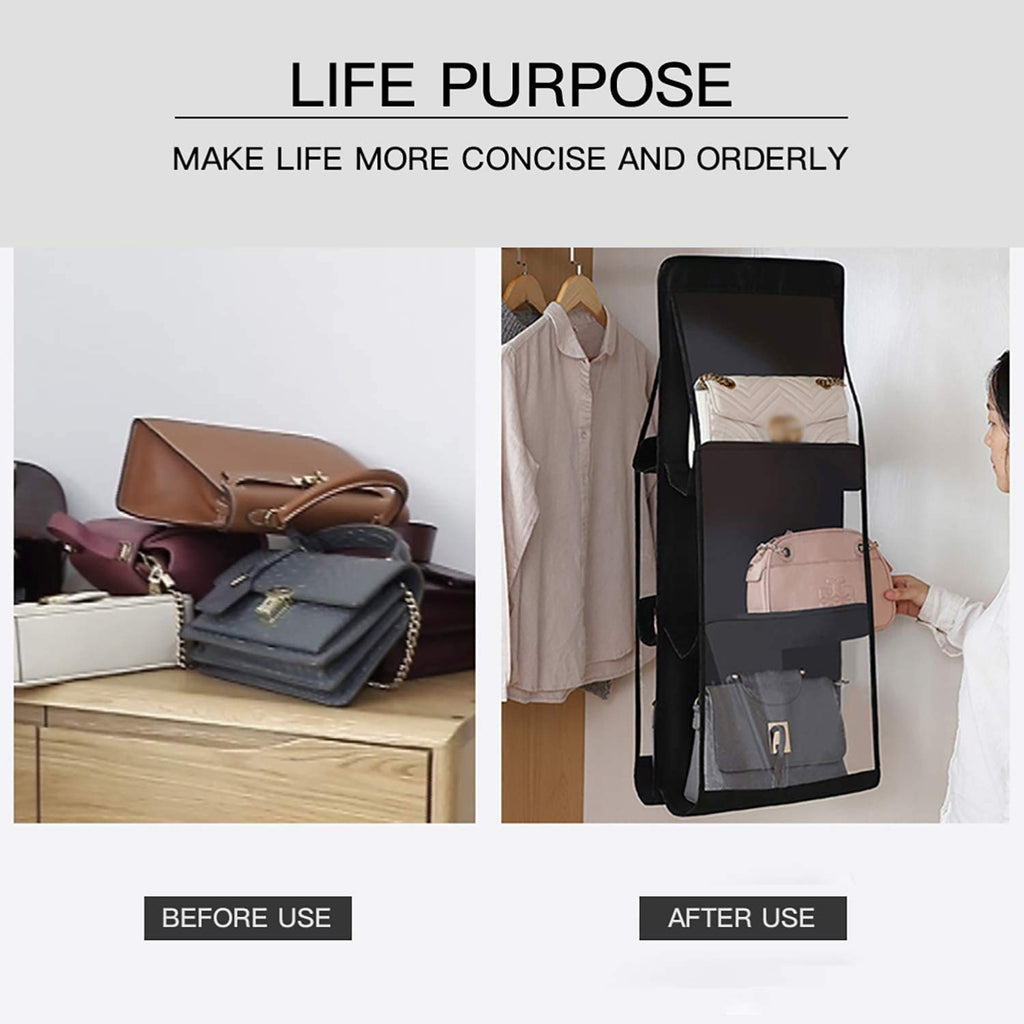 Purse Hanging Organizer for Wardrobe | Holds 6 Handbags | Space Saving Closet Organizer