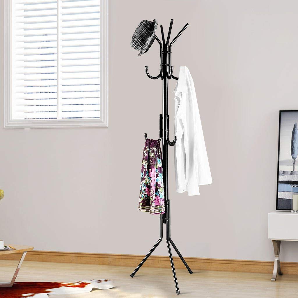 8-Hook Metal Coat & Garment Stand | Floor Standing Clothes Rack for Coats, Bags, Scarves & Umbrellas | Space Saving Coat Hanger Stand – Black (170 cm)