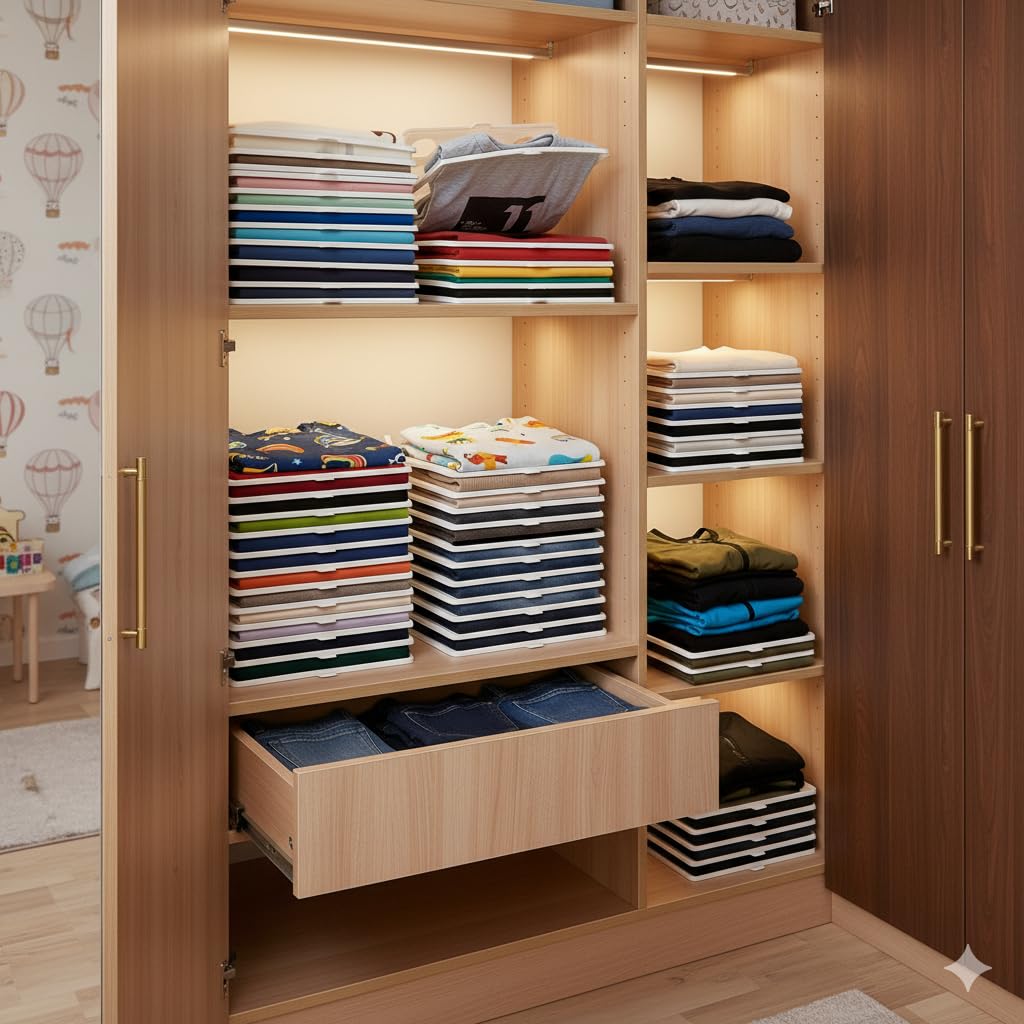 Foldable Shirt & Clothes Organizer Tray for Wardrobe – Grey (Pack of 5 / 10 / 20 / 30)