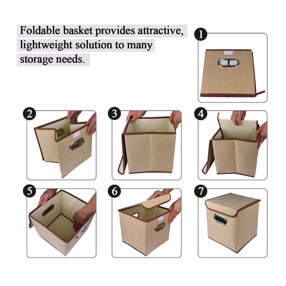 Foldable Storage Cube Box with Lid | Square Fabric Storage Organizer for Toys, Books, Shoes &amp; Home Essentials (25 × 25 × 25 cm)