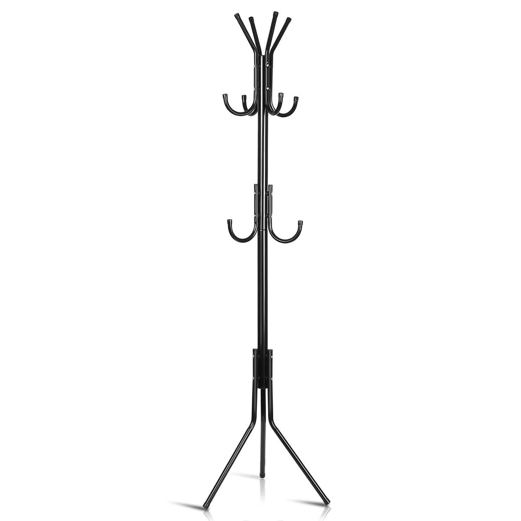 8-Hook Metal Coat & Garment Stand | Floor Standing Clothes Rack for Coats, Bags, Scarves & Umbrellas | Space Saving Coat Hanger Stand – Black (170 cm)