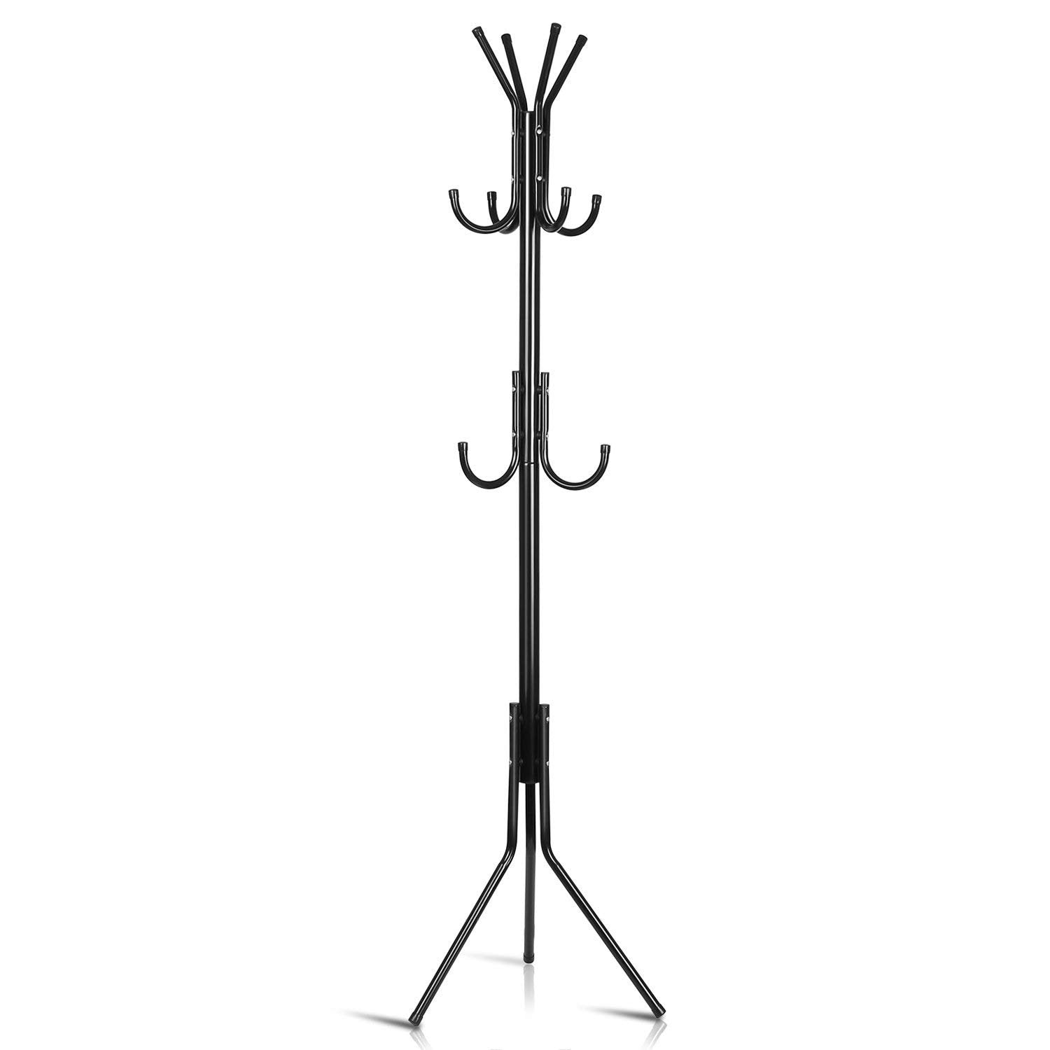 8-Hook Metal Coat & Garment Stand | Floor Standing Clothes Rack for Coats, Bags, Scarves & Umbrellas | Space Saving Coat Hanger Stand – Black (170 cm)