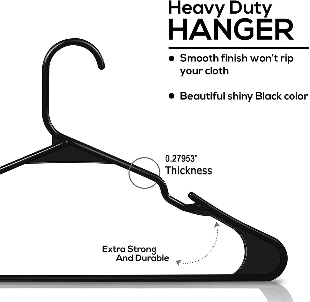 Space Saving Plastic Clothes Hangers for Wardrobe & Almirah | Slim & Sturdy Hanger Set for Saree, Shirt, Dress & Pants | Black (Set of 6 / 10 / 18 / 24 / 36 / 48)