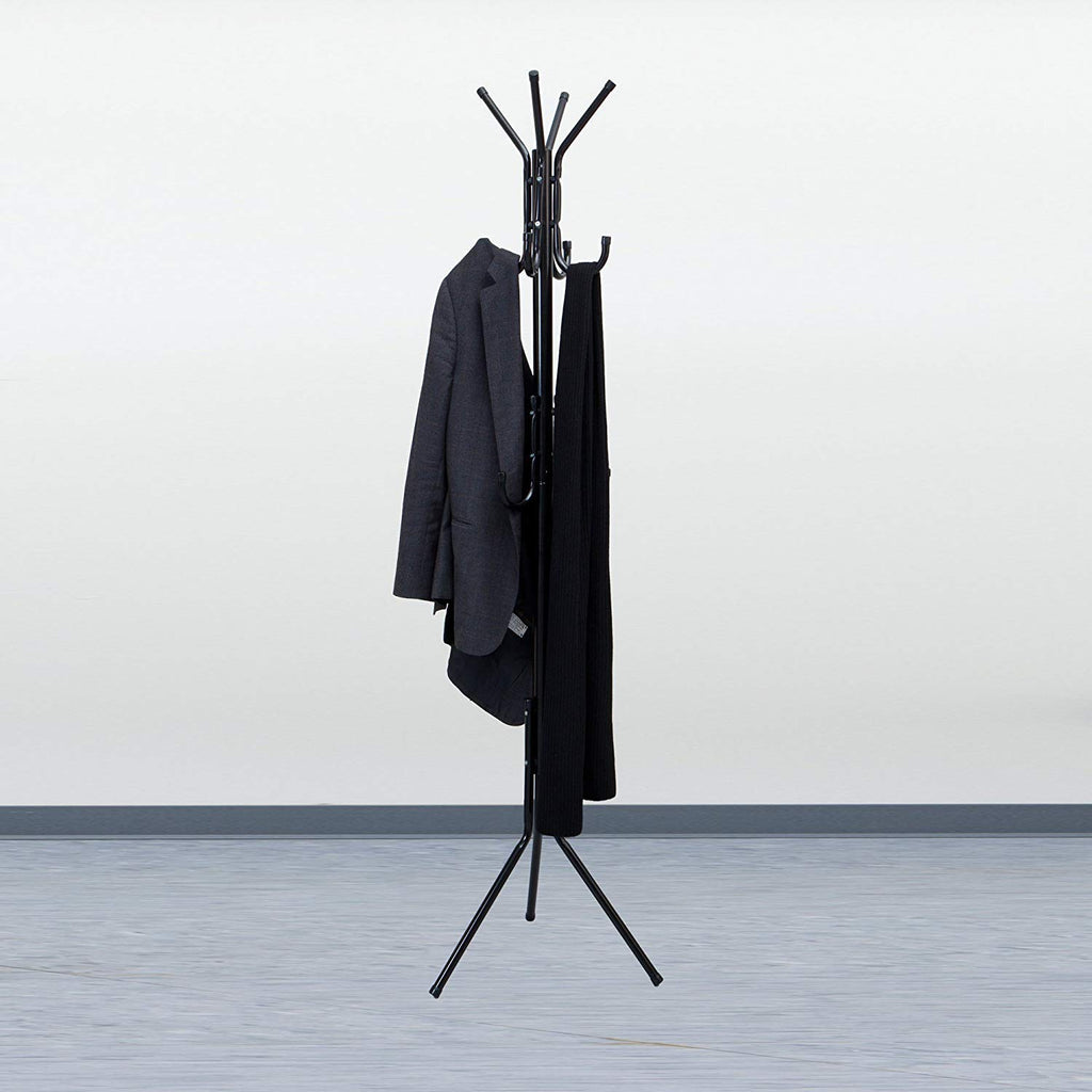 8-Hook Metal Coat & Garment Stand | Floor Standing Clothes Rack for Coats, Bags, Scarves & Umbrellas | Space Saving Coat Hanger Stand – Black (170 cm)